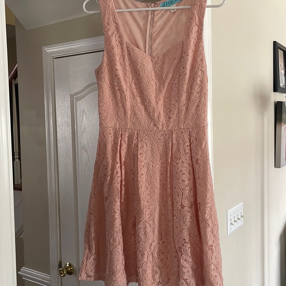 Peach midi dress with lace detail